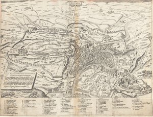 Mapa topográfico da Roma Moderna de Sebastiano di Re after Giovanni Antonio Dosio