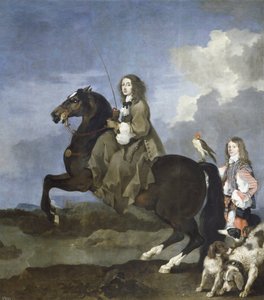 Portrait de Christine de Suede a cheval (1626-1689), reine de Suede - Christina of Sweden (1626-1689) on Horseback - Peinture de Sebastien Bourdon (1616-1671) de Sébastien Bourdon