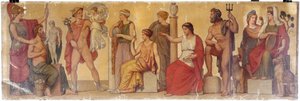 "Prometeu Modelando o Primeiro Homem", composição do átrio da casa pompeiana do Príncipe Napoleão, cerca de 1860 (óleo sobre tela sobre madeira) de Sebastien Melchior Cornu