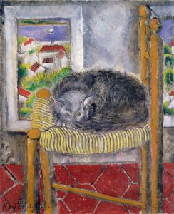Gato sobre uma cadeira de pressa (óleo sobre tela) de Sei Koyanagui