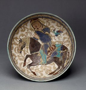 Bacia com o príncipe a cavalo do Irã (stonepaste decorado) de Seljuq Dynasty Seljuq Dynasty