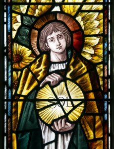Detalhe do Arcanjo São Uriel, c.1890 (vitral) de Selwyn Image