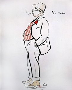 Cartoon of American in "Alphabet de Sem" (1863 - 1934), Y as Yankee, n.d., século XX.