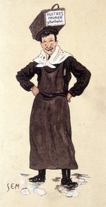 Vendedor de ostras da loja Prunier. Cromolitografia assinada SEM (1863 - 1934).