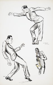 Dois cavalheiros de black-tie executam La Danse Havas ao saxofone, de White Bottoms, pub. 1927 (impressão em bloco de cor), de White Bottoms, pub. 1927 (impressão de bloco de cor) de Sem