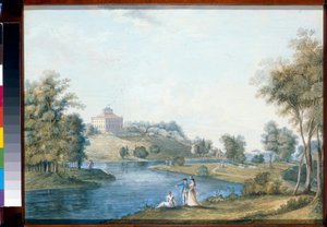 Paga um Sivoritsy, Russie - Gouache sur papier de Semyon Fyodorovich Shchedrin (Semion Chtchedrine) (1745-1804), avant 1792 - Vista da propriedade rural Sivoritsy - Gouache em papel por Semyon Fyodorovich Shchedrin (1745-1804), antes de 1792 - 43,1x59 cm -