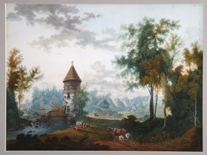 Mill e Pil Tower no parque Pavlovsk, antes de 1797 de Semyon Fyodorovich Shchedrin