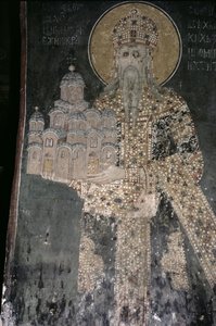 Rei Estêvão Uros II Milutin (r.1282-1321) com um modelo da igreja, 1311-21