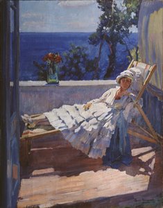 Uma dama na varanda, 1916 de Sergei Arsenevich Vinogradov