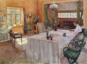 Na casa do artista Konstantin Korovin (1861-1939) 1907 (óleo sobre tela) de Sergei Arsenevich Vinogradov