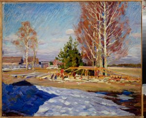 Spring Landscape - Pintura por Sergei Arsenyevich Vinograd (1869-1938), óleo sobre tela de Sergei Arsenevich Vinogradov