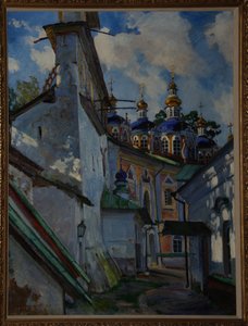 Vista do mosteiro de Pskovo-Pechersky, 1928 de Sergei Arsenevich Vinogradov