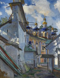 Vista do mosteiro de Pskovo-Pechersky, 1928 de Sergei Arsenevich Vinogradov