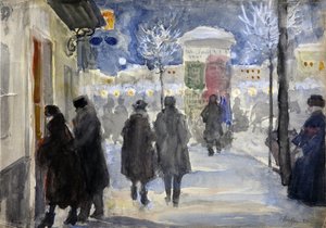 "Vista de uma rua em Moscovo, Rússia" (Moscow Street) Aquarela de Sergei Vinogradov (1869-1938) - 1922 - Colecção Privada de Sergei Arsenevich Vinogradov