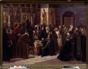 A Revolta do Mosteiro Solovetsky em 1666. Episódio do raskol da Igreja Ortodoxa (ou cisma de 1666-1667) pelos Antigos crentes, opondo-se às reformas do Patriarca de Moscovo, introduzidas a partir de 1653. de Sergei Dmitrievich Miloradovich