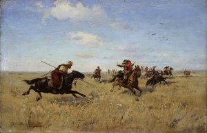 Luta entre cossacos e tártaros do Dnieper, 1892 de Sergei Ivanovich Vasilkovsky
