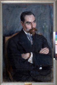 Retrato do poeta Valeri Iakovlevitch Brioussov (1873-1924) (Retrato do poeta Valery Bryusov). Oeuvre Sergei Vasilyevich Malyutin (Serguei Malyutine) (1859-1937), pastel sur papier.
