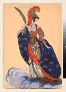 Preparação de figurino para a peça de teatro ""Le triomphe des Etats"" de A Bobrishchev Pouchkine (Bobrishchev-Pouchkine) (Figurino para a peça de teatro Triumph of the States de A Bobrishchev-Pushkin (Bobrishchev Pushkin) - Oeuvre de Sergei Yurievic de Sergei Yurevich Sudeikin