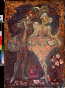 Cupido e um fauno. Obra de Sergei Yurievich Sudeykin (Serge Soudeikine) (1882-1946), têmpera sobre papelão. Arte russa, início do século 20. Museu de Arte Estatal da República do Tartaristão, Kazan (Rússia). de Sergei Yurevich Sudeikin