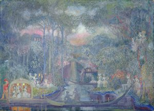 Marquesa caminhando para a ilha do amor (óleo sobre tela) de Sergei Yurevich Sudeikin