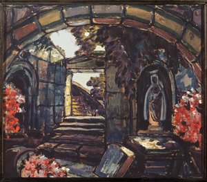 Decoração preparatória para a peça "Sister Beatrice" de Maurice Maeterlinck