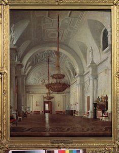 Vista do Salão Branco do Palácio de Inverno em São Petersburgo. Pintura de Sergey (Sergei, Sergei) Konstantinovich Zaryanko (Zarianko) (1818-1870), óleo sobre tela. arte russa