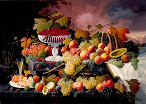 Fruta Still Life em uma paisagem, c.1862-72