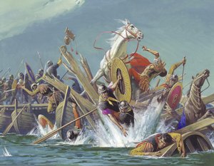 Morte de Maxêncio na batalha de Milvian Bridge de Severino Baraldi