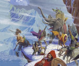 Aníbal (247-c.183 a.C.) atravessa os Alpes (guache sobre papel) de Severino Baraldi