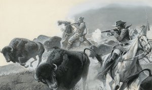Manada de búfalos (guache sobre papel) de Severino Baraldi
