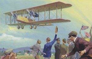John William Alcock e Arthur Whitten Brown que atravessaram o Atlântico de avião (guache sobre papel)