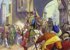 Sir Francis Drake a chegar a Plymouth (guache sobre papel) de Severino Baraldi