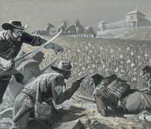 Com os seus homens escondidos, Fetterman esperou que os índios saqueadores de Severino Baraldi
