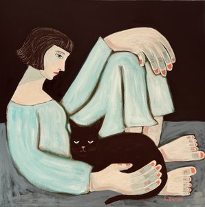 Mulher pensativa e gato preto de Sharyn Bursic