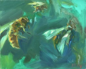 Bee 2, 2024 (óleo sobre tábua) de Shaun Carey