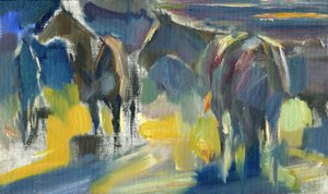 Dois cavalos, 2024 (óleo sobre tábua) de Shaun Carey