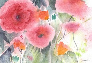 Papoilas em aquarela rosa