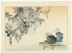Admirando a flor de ameixa Comparações de flores (título da série) Hana kurabe (título da série no objeto) de Shibata Zeshin