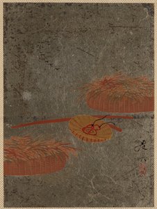 Cestas de flores e chapéu de agricultores, ca. 1880s. de Shibata Zeshin