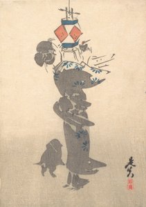 Acender uma lanterna pendurada para o Festival de Obon, 1860., 1860. de Shibata Zeshin