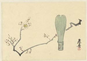 Flor de ameixa e um batedor de chá de Shibata Zeshin