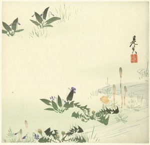 Flores da primavera por um riacho de Shibata Zeshin