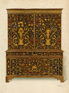 Gabinete Press Incrustado com Marqueterie, propriedade do Marquês de Exeter (cromolitro) de Shirley Charles Llewellyn Slocombe