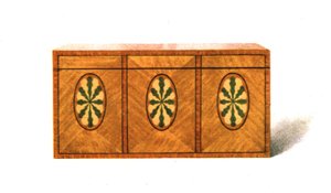 Tea-Caddy de madeira de cetim incrustada, 1908. de Shirley Charles Llewellyn Slocombe