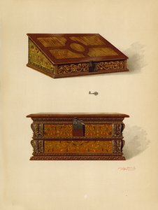 Caixa Embutida de Carvalho, propriedade de Edward Quilter; Caixa Embutida de Carvalho, propriedade de Edward Quilter (cromolitho) de Shirley Charles Llewellyn Slocombe