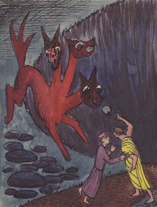 Dante e Virgílio com o monstro de três cabeças, 1951. de Shirley Markham