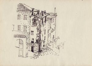Casa com telhado de mansarda, Itália, c1950. de Shirley Markham