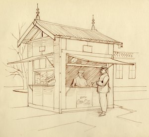 Quiosque vendendo bebidas, Paris, França, c1951. de Shirley Markham