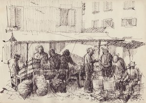 Cena do mercado, Itália, c1950. de Shirley Markham