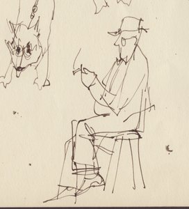 Estudos de homens e cães sentados, c1950. de Shirley Markham